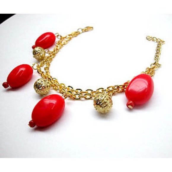 Double bracelet w/ filigree & orange beads Adjustable - Picture 2 of 4